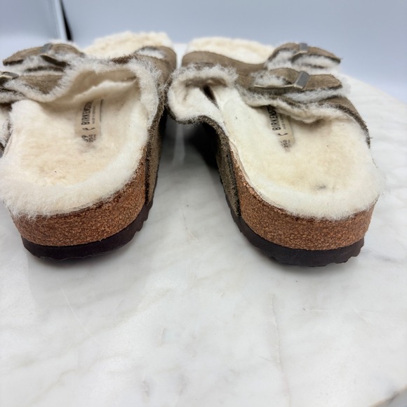 Birkenstock Arizona Shearling Suede Slides Fur Brown Sandals 39 Size 8.5-9 - Picture 5 of 8